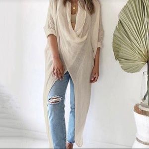 NEW! Linen blend, Cris cross, Irregular hem top